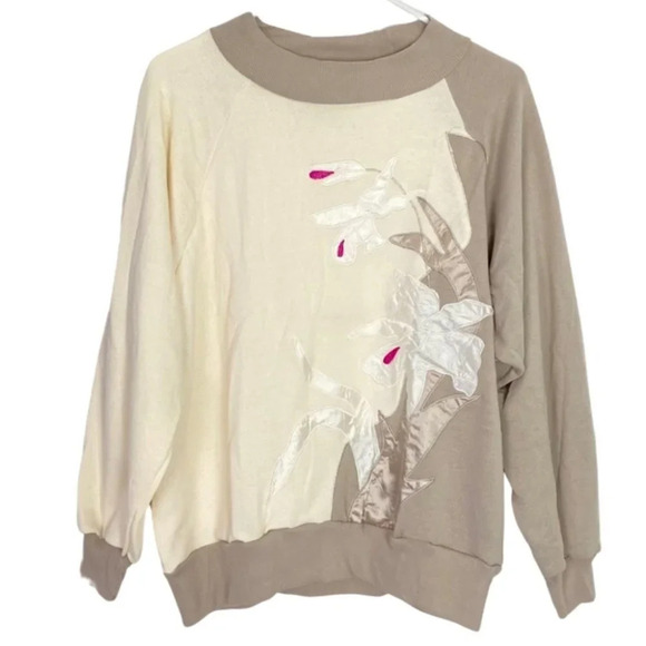 Vintage 80s 90s Granny Pullover Crewneck Sweatshirt Womens Small Floral Satin - Picture 1 of 9
